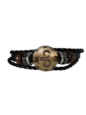 Bracciale uomo cuoio/pelle segno zodiacale Ariete 20cm regali per uomo