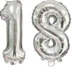 6 Palloncini Mylar decorazione feste compleanno party  3 x numero 18 anni, Argento 80 Cm