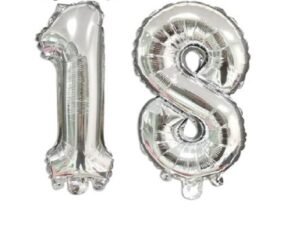 6 Palloncini Mylar decorazione feste compleanno party  3 x numero 18 anni, Argento 80 Cm