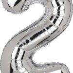 3 Palloncini Mylar decorazione feste compleanno party  3 x Numero 2, Argento 80 Cm