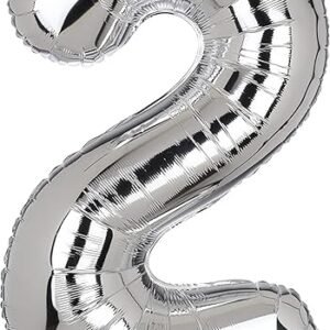 3 Palloncini Mylar decorazione feste compleanno party  3 x Numero 2, Argento 80 Cm