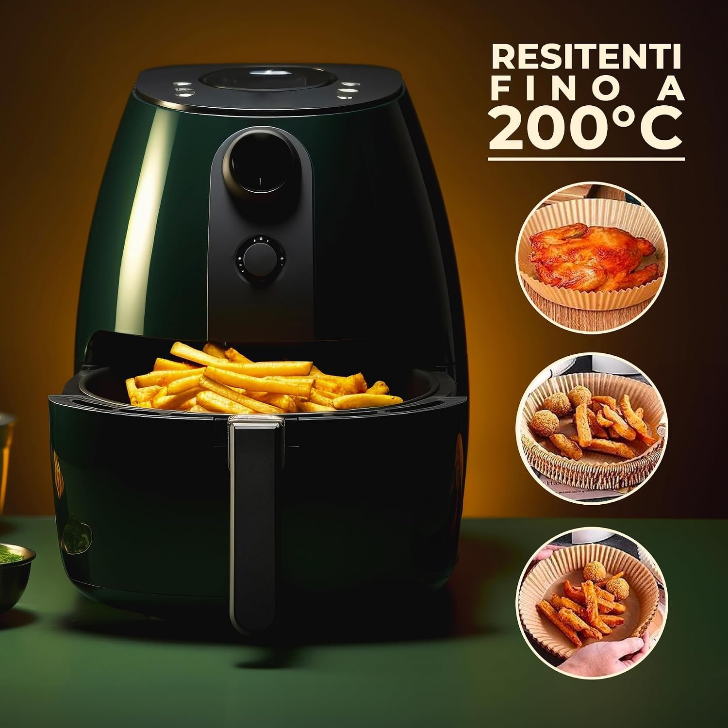 Terryshop74® Teglie in Carta per Friggitrice ad Aria 200 Pezzi – Rotonde 16-20 cm, Monouso, Antiaderenti, Resistenti al Calore, BPA Free – Per Airfryer 5-8 Litri (200 Pezzi 16×20×4,5 cm)