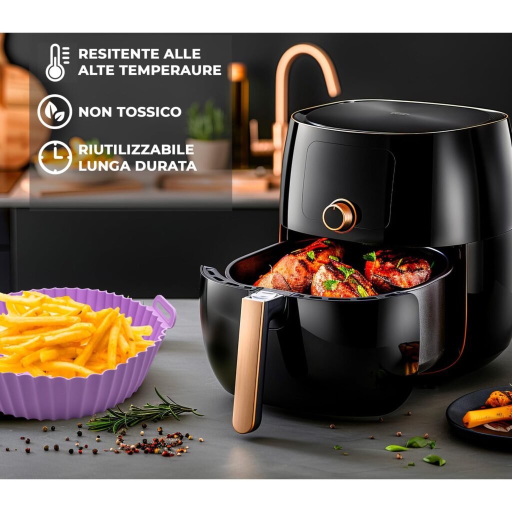 Teglie per friggirice aria In silicone Resistenti al calore adatte a forni e microonde, riutilizzabili, tappetino in silicone,airfryer teglia (3 pezzi Large 20 cm)
